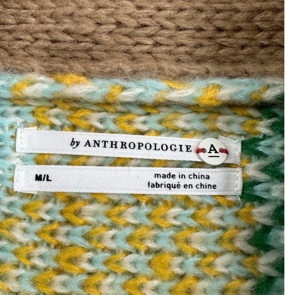 Anthropologie Fair Isle Shawl Collar Toggle Cardigan Sweater Multi Color M/L - Picture 5 of 9